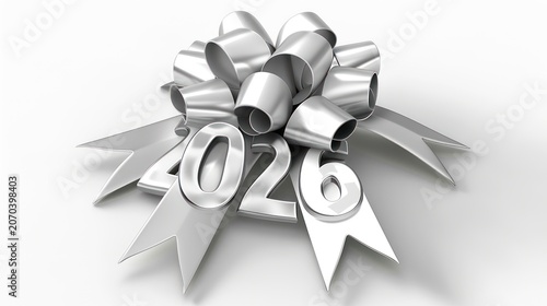 Silver New Year 2026 Celebration Decor with Metallic Ribbons and Numbers