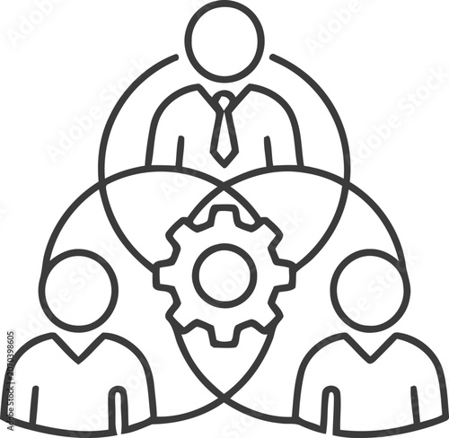 Teamwork concept with gear icon linear style illustration