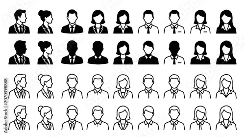 Bild auf Leinwand Business Person Icons Silhouette and Outline Styles Professional Avatar Vector S
