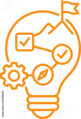 Innovation concept with lightbulb flag and business icons line art