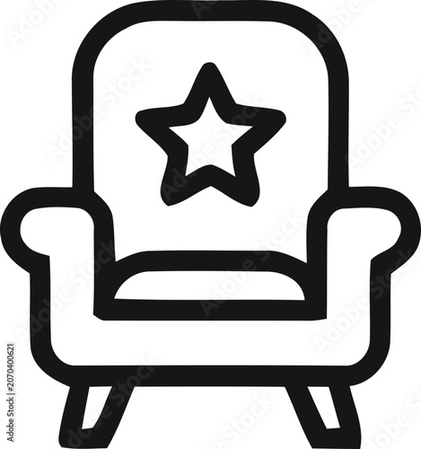 Armchair icon with star symbol simple line art illustration