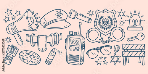 Fotografía Police officer law pattern, security patrol background, badge badge design, law