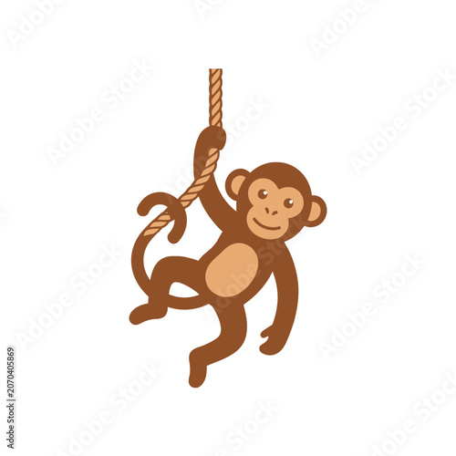 Canvas Print A playful cartoon monkey swings on a rope in bright colors