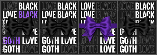 Set of vertical posters with text and 3D bows. Vector illustration.