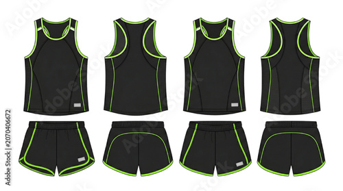 Professional CAD Technical Fashion Design Set of Athletic Tank Tops and Running Shorts