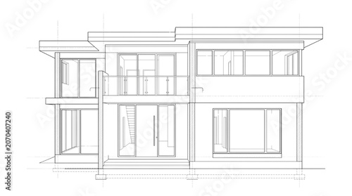 Modern residential villa architectural CAD drawing blueprint design plan