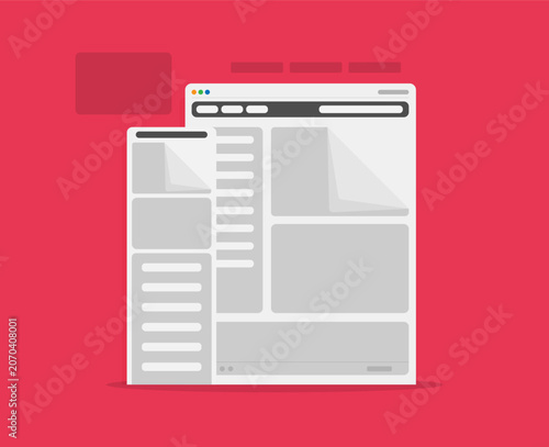 Man updates content on the site. Construction cradle flat vector