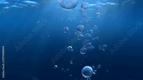 Bubbles rising through clear blue water, creating a serene underwater atmosphere. Ideal for relaxation, meditation, and aquatic themes