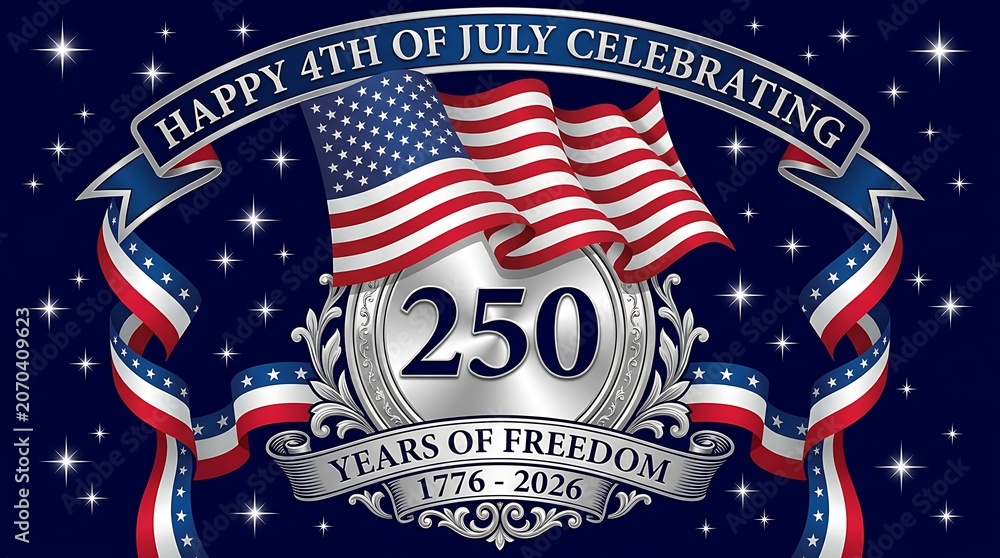 Fototapeta premium Happy 4th of july celebrating 250 years of freedom 1776 2026 with american flag and fireworks.
