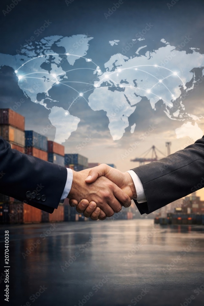 Obraz premium Global trade handshake illustration.