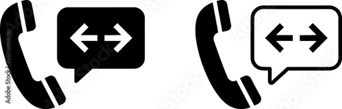 Photos Phone handset icon with speech bubble and bidirectional arrows