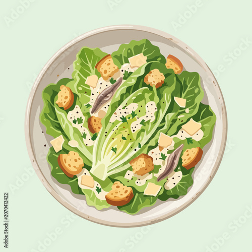 Cuadro en lienzo Fresh Caesar salad with romaine lettuce and croutons