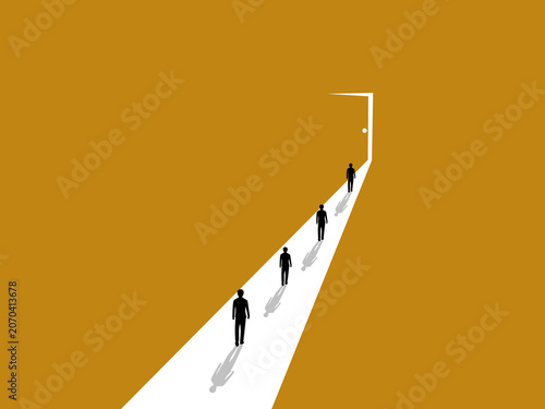 group of business people headed towards the door of opportunity