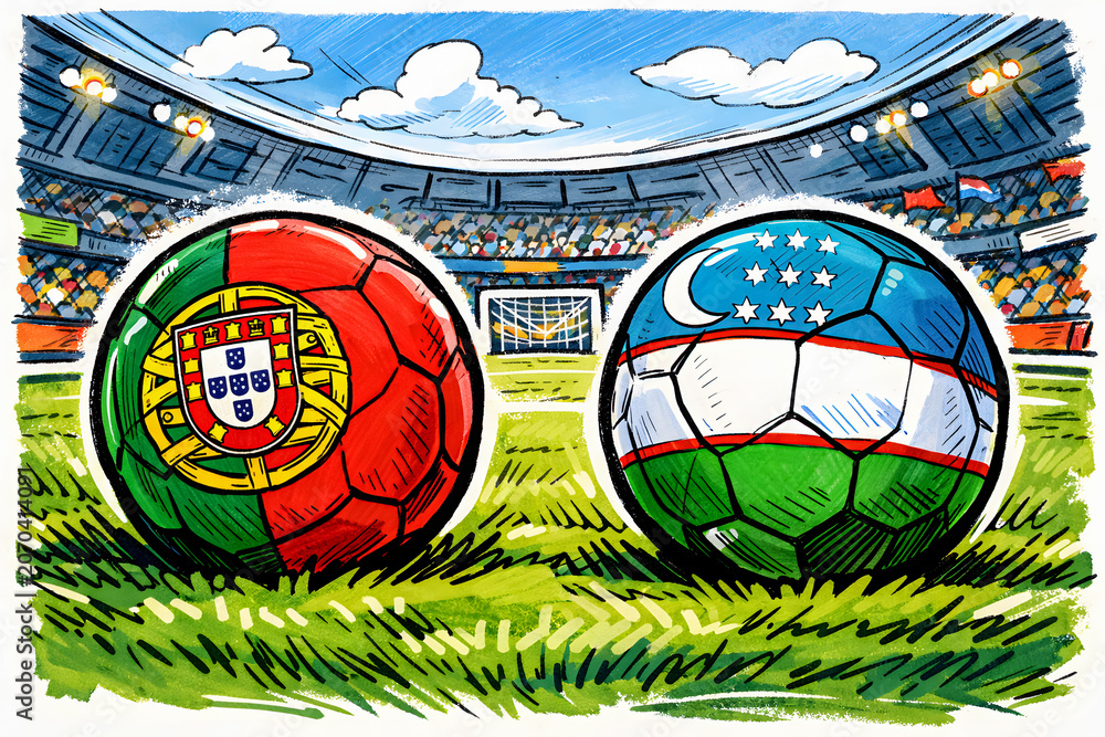 Obraz premium football match portugal vs uzbekistan in competition