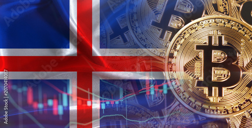 Quadro em tela Bitcoin cryptocurrency with Icelandic flag