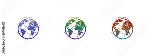 Tableau sur toile Global network connection icons on colorful earth globes
