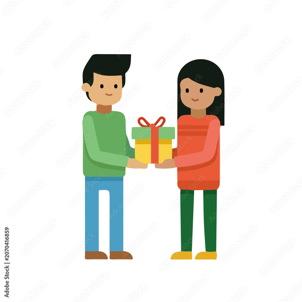 Fototapeta premium Gift Exchange in a clean 2D flat vector icon style, minimal and simple, set on a plain white background.