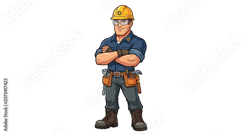 Cartoon construction worker in uniform.
