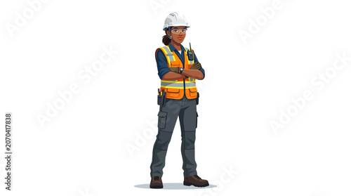 Man wearing safety vest and hardhat.