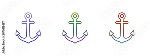 Fotografía Three colorful boat anchor icons with gradient line style