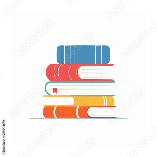 Colorful Stack of Books Flat Illustration