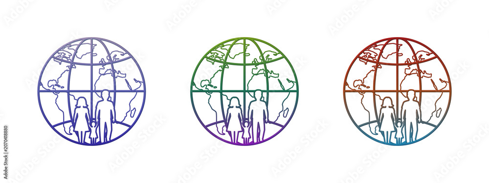 Fototapeta premium Family figures standing inside a globe icon set