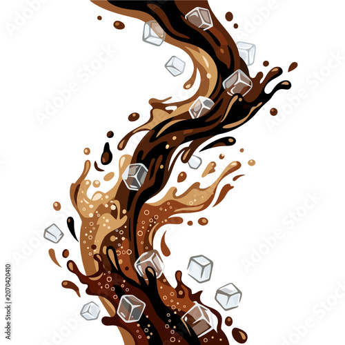 Tableau sur toile A dynamic splash of cold coffee with floating ice cubes