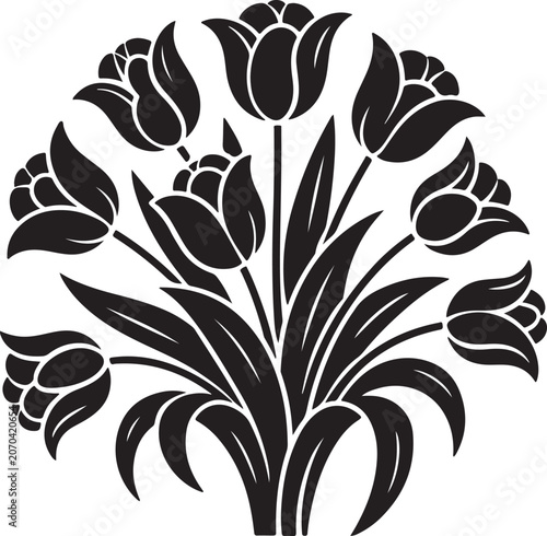 Black Tulip Flowers, Floral Icons, Vector Bouquet, Silhouette Design