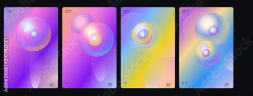 Tableau sur toile Holographic gradient backgrounds, iridescent effects, colorful squares, abstract
