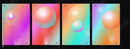 Gradient, colorful, neon, glowing orbs, 4 panels, vector illustrations, abstract backgrounds