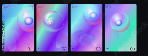 Abstract gradient backgrounds, colorful swirl patterns, vector design elements, 4 piece set