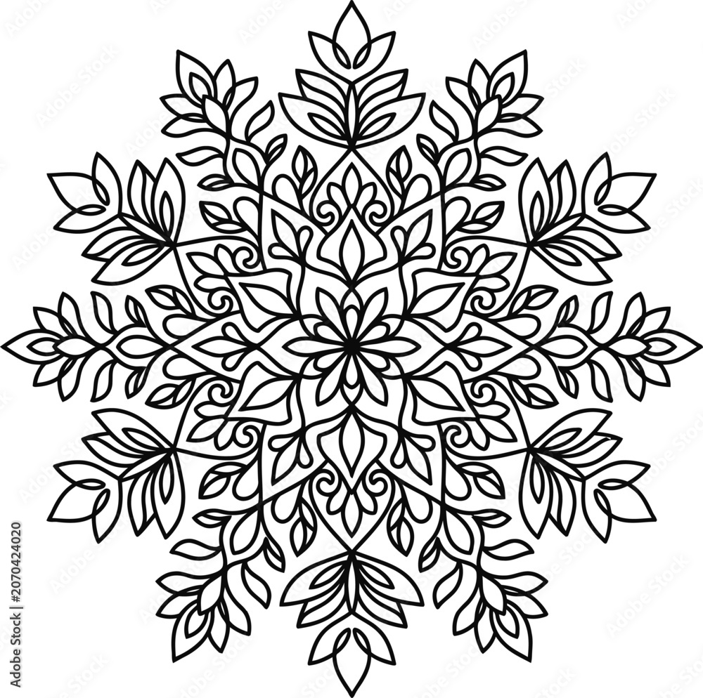 Fototapeta premium Intricate Black and White Floral Mandala Design Illustration.