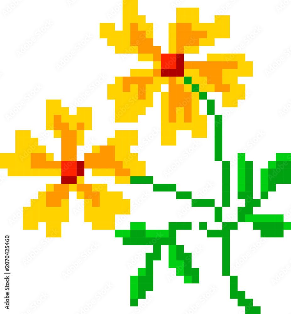 Fototapeta premium Flower Duo Blooming Pixel Art