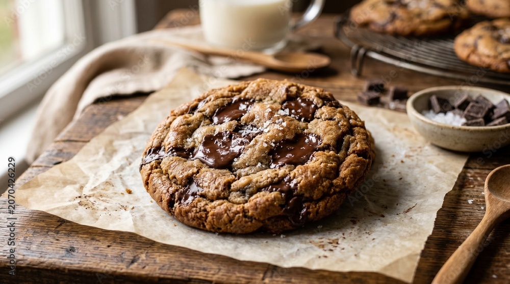 Fototapeta premium Gourmet Brown Butter Chocolate Chip Cookie Close Up