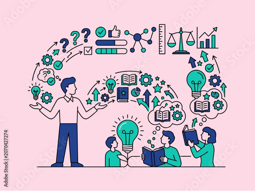 A teacher guides students through a creative learning process