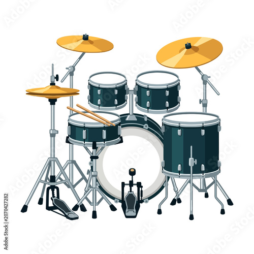Modern Drum Set with Cymbals and Stands for Music Practice