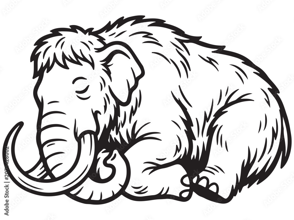 Fototapeta premium Mammoth Silhouette Line Art Bold Outline Ocean Marine Animal Vector Illustration