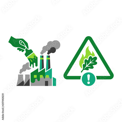 Φωτογραφία Green warning signs expose factory pollution and urge action
