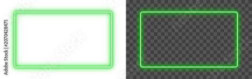 Foto Green neon glow rectangle frame isolated on PNG transparent background