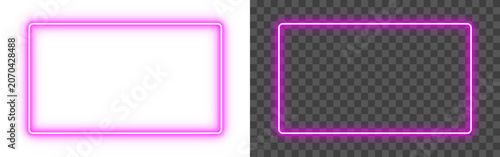 Pink neon glow rectangle frame isolated on PNG transparent background. Futuristic light glowing shining rectangular outline border for banners, modern designs, video and web. Vector illustration.