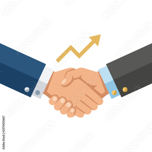 Quadro em tela Business handshake with a rising arrow on white background