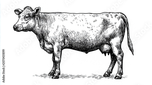 Minimalist Line Drawing of an Old Cow