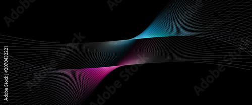 Modern Abstract Blue Wave Lines on Black Background