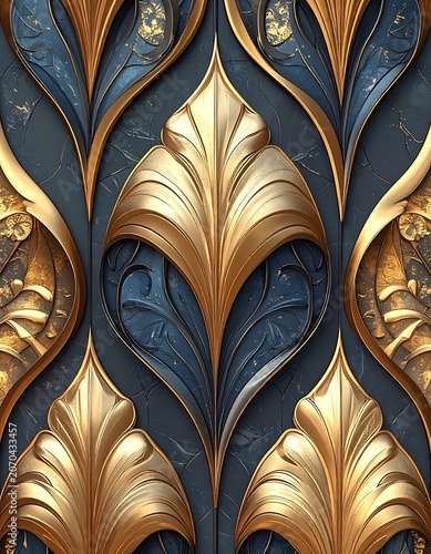 Golden Ornate Leaf Pattern Design Element.