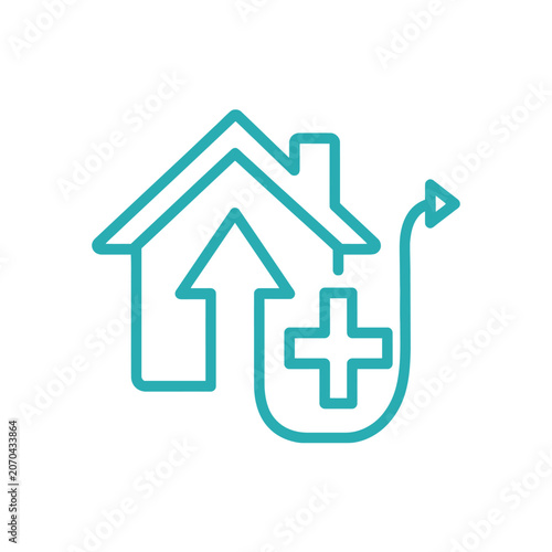 Teal line icon representing home medical care and health services