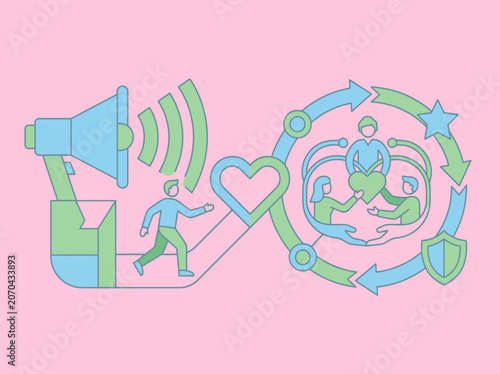 Flat vector illustration of social marketing and community