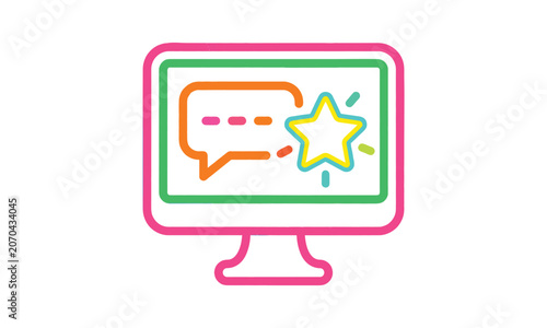 Customer Review Rating Star Chat Bubble on Computer Monitor Screen Colorful Icon Concept