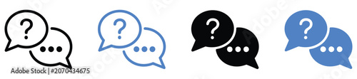 Photos FAQ Icon with Paired Speech Bubbles, Question Mark and Ellipsis for Help Center,