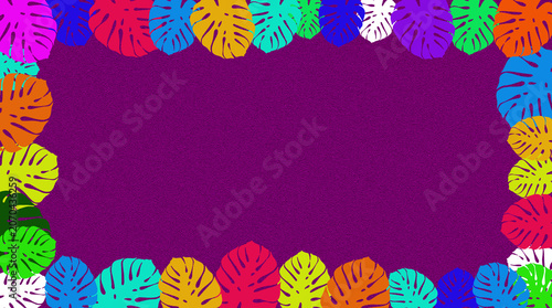 Vibrant Tropical Leaves Frame with Magenta Grainy Background