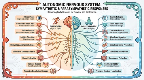 Educational infographic of autonomic nervous system sympathetic